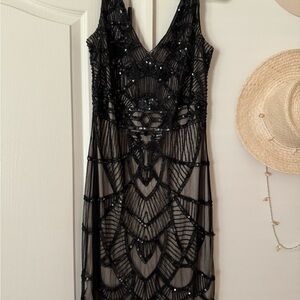 JS Collections Gold Dress with Beaded Detail